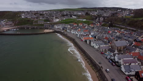 The-charm-of-the-Scottish-coast:-Aerial-views-of-Cullen-Beach-in-a-stock-video