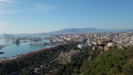 Panoramic-overview-of-Malaga-spain-coastline,-homes,-and-cityscape