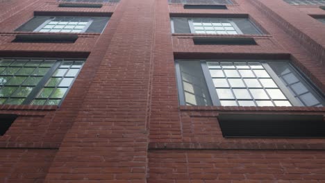 Der-Charme-Alter,-Rustikaler-Fenster-Wird-Verstärkt,-Wenn-Bäume-Sich-Elegant-In-Den-Renovierten-Lofts-Eines-Klassischen-Lagerhauses-Aus-Rotem-Backstein-Widerspiegeln