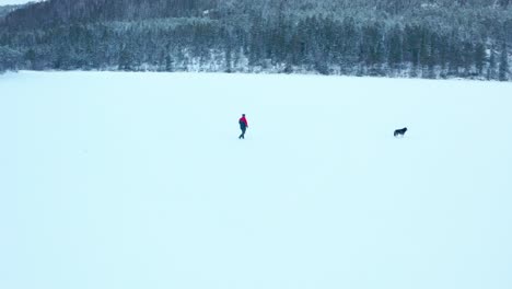 Mann-Mit-Hund-Isoliert-In-Einer-Riesigen-Winternaturlandschaft