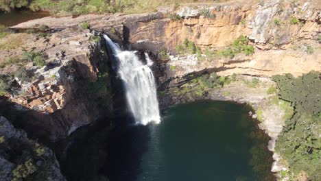 Scenic-Berlin-Falls-in-Blyde-River-Canyon-plunges-into-pool,-Sabie-region