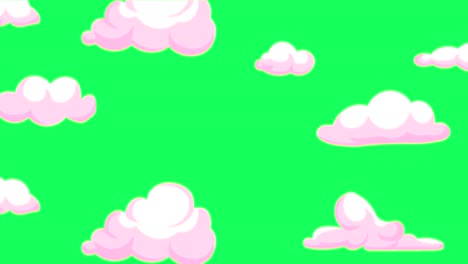 Animation-fluffy-pink-clouds-moving-from-down-to-up-over-green-screen