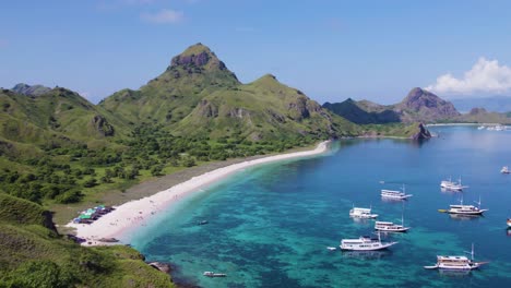 Picturesque-Beach-Paradise-on-Komodo-Island-in-Indonesia---Aerial-4k