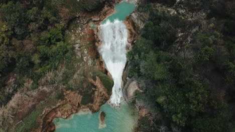 Landscape-Of-El-Chiflon-Waterfalls-In-Chiapas,-Mexico---aerial-top-down