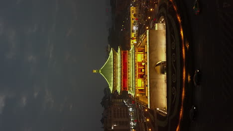 Vertical-format:-Flight-to-Xi'an-city-Bell-Tower-traffic-circle,-China