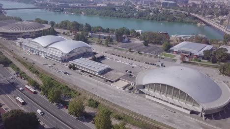 Beautiful-panorama-shot-of-Belgrade-fair,-aerial-4k