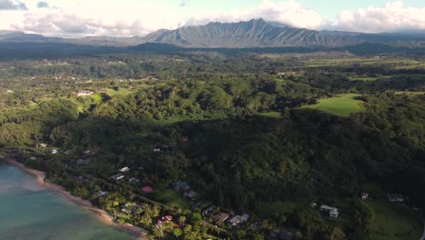 Aerial-view-over-Anini-Beach,-Kauai,-Hawaii