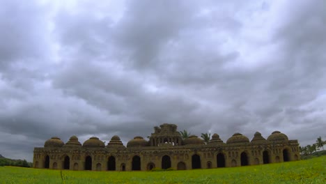 Elephant-temple-in-Hampi,-India-time-lapse,-summer-day