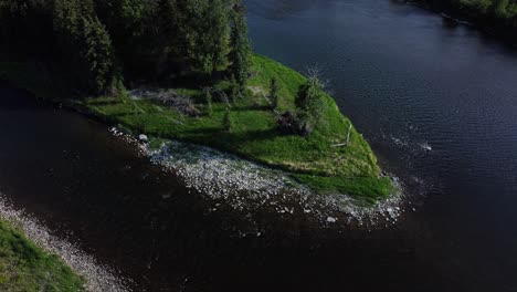 Breathtaking-Drone-Views-of-a-Summer-River,-Beneath-a-Clear-Blue-Sky,-Canada