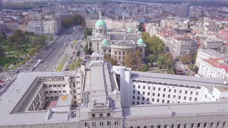 Incredible-revealing-4k-shot-of-Post-office-and-Parliament-in-Belgrade