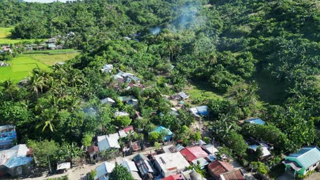 Birdseye-View-of-Tropical-Village-Community-in-the-lush-jungles-of-Catanduanes,-sunny-day