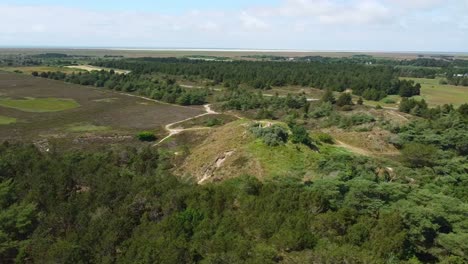 Drone-Disparó-Hermoso-Campo-Verde-Naturaleza-Y-Colinas-En-Dinamarca