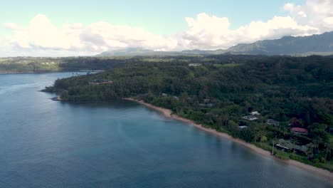 Breathtaking-aerial-view-over-Anini-Beach,-Kauai,-Hawaii