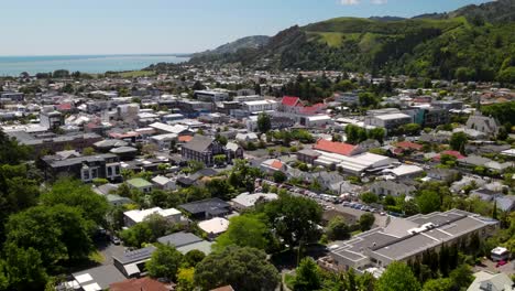 Aerial-view-of-Nelson-city-downtown,-beautiful-sunny-day-in-New-Zealand