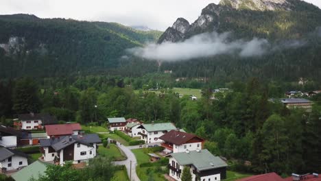 Rising-aerial-view-of-Berchtesgaden-in-Germany's-beautiful-countryside