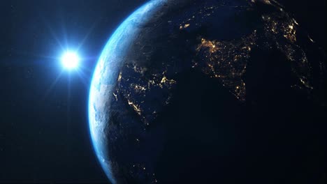 Animación-Orbital-3d-Del-Planeta-Tierra-Con-Superficie-Geográfica-Realista-Y-Nubes