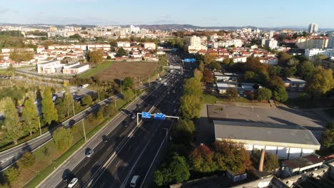 Aerial-Birdseye-view-traffic-driving-in-City