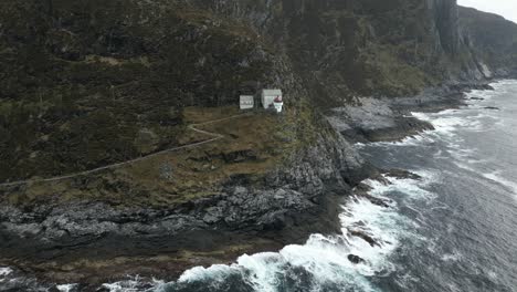 Still-Aerial-view-of-Hendanes-Lighthouse-in-Måløy-on-a-Moody-Day