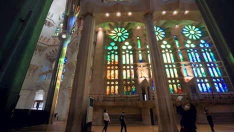 Gorgeous-colourful-stained-glass-window-and-ceiling-in-Sagrada-Familia
