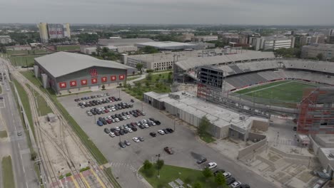 John-O'Quinn-Field-at-TDECU-Stadium-on-the-campus-of-the-University-of-Houston-in-Houston,-Texas-with-drone-video-pulling-back-close-up