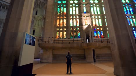 Gorgeous-colourful-stained-glass-window-and-ceiling-in-Sagrada-Familia