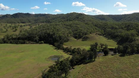 Aerial-views-over-farmland-in-Lamington-in-the-Scenic-Rim,-Queensland,-Australia