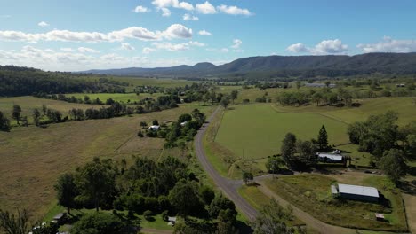 Aerial-views-over-farmland-in-Lamington-in-the-Scenic-Rim,-Queensland,-Australia