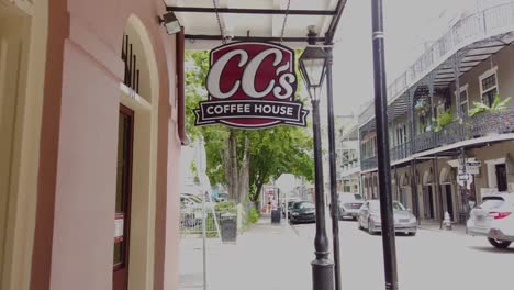 This-is-an-editorial-video-of-the-sign-for-CC's-Coffee-House-in-the-French-Quarter-of-New-Orleans-in-Louisiana