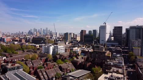 Aerial-drone-shot-East-End-of-London-on-beautiful-sunny-summer-day