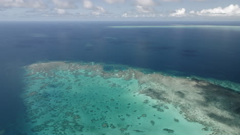 Drohnenansicht-über-Einem-Korallenschelf-Am-Great-Barrier-Reef-Im-Norden-Von-Queensland,-Australien