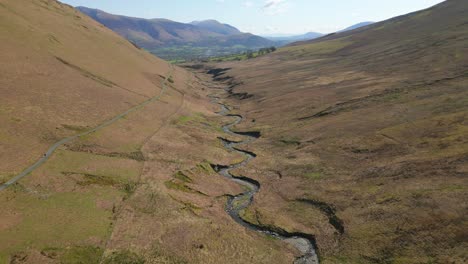 Meandering-stream-on-valley-floor-in-springtime-near-Force-Crag-Mine-Coledale-Beck-in-the-English-Lake-District
