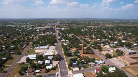 Editorial-drone-footage-of-Llano-Texas-180-degree-pan-near-Llano-ISD