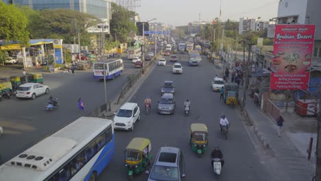 Aerial-shot-of-slow-traffic-movement-at-silk-board-junction-towards-the-electronic-city,-Bengaluru,-India