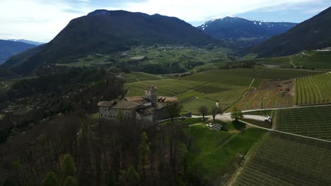 Panoramic-view-of-Belasi-castle-in-Campodenno,-Trentino-region-in-northern-Italy