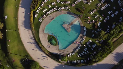 Overhead-Shot-Of-Unique-Swimming-Pools-Design-In-Amigos-Club-Resort,-Buenos-Aires