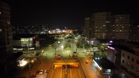 Underground-Railroad-In-Iuliu-Maniu-Boulevard-At-Night-In-Bucharest,-Romania