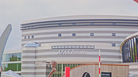 Tilt-up-of-AFAS-theater-facade-in-Leusden,-the-Netherlands