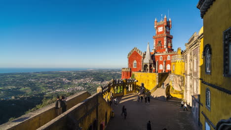 Timelapse-of-the-interior-of-Castelo-da-Pena-on-a-sunny-day-in-Sintra,-Portugal