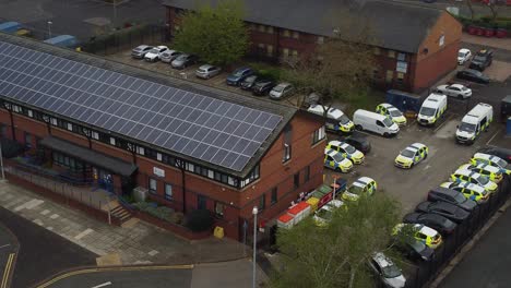 British-town-police-station-with-solar-panel-renewable-energy-rooftop-in-Cheshire-aerial-view