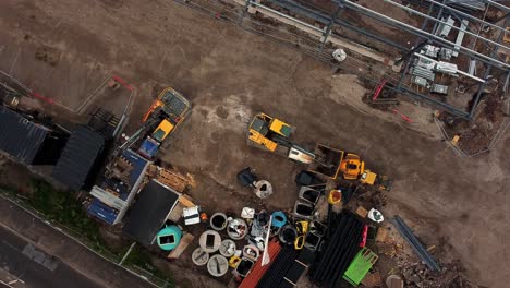 ALDI-supermarket-construction-building-site-aerial-Birdseye-view-industrial-framework-development,-UK