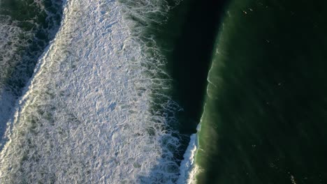 Top-down-view-aerial-over-Burleigh-Heads-surf,-Gold-Coast,-Australia