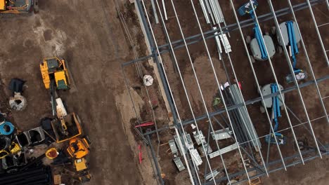 ALDI-supermarket-construction-building-site-aerial-view-from-above-industrial-framework-development,-UK