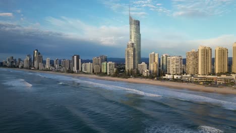 Aerial-circling-Surfers-Paradise-skyline,-Gold-Coast,-Queensland,-Australia-20230502