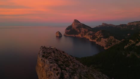 Golden-hour-at-Cap-Formentor,-Es-Colomer-Island,-Mallorca,-Spain-sunset
