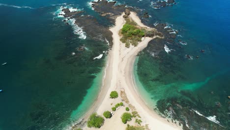 Aerial-Flight-Over-Tropical-Sandy-Beach-Paradise-With-Blue-Ocean,-San-Juanillo-Costa-Rica-4K
