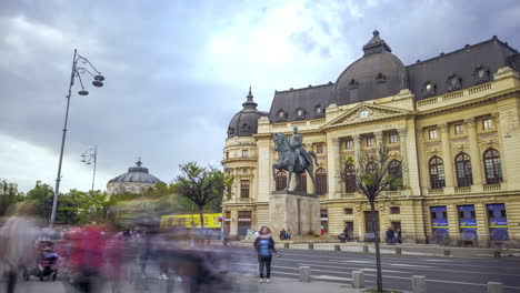 Carol-I-University,-Victory-Avenue-Zeitraffer,-Bukarest-Rumänien