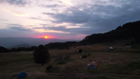 Sunset-view-camping-in-the-remote-region-of-Plovdiv,-Bulgaria