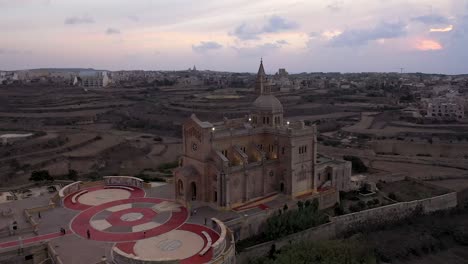 Aerial-view-of-landscape-of-church-in-Malta
