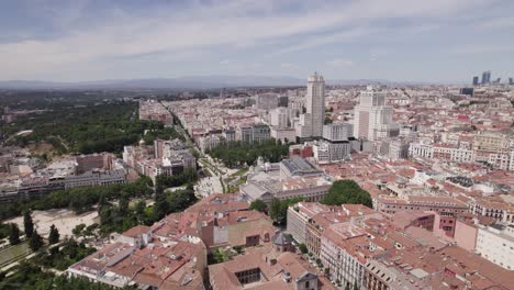 Erstaunlicher-Panoramablick-Auf-Die-Skyline-Der-Spanischen-Hauptstadt,-Luftaufnahme