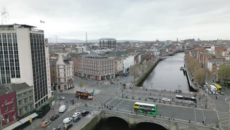 Beautiful-Drone-Shot-Over-O'Connel-Bridge.-Dublin,-Ireland